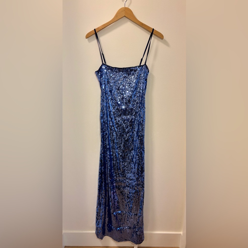 Reformation Elise Knit Dress in blue sequin size M NWT